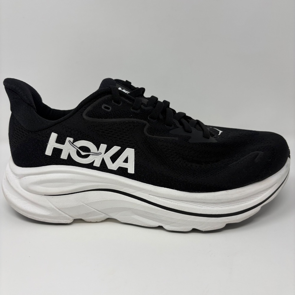 Hoka Clifton 10 Women's Size 8.5 2E Wide Black Running Shoes (1162052 BWHT)